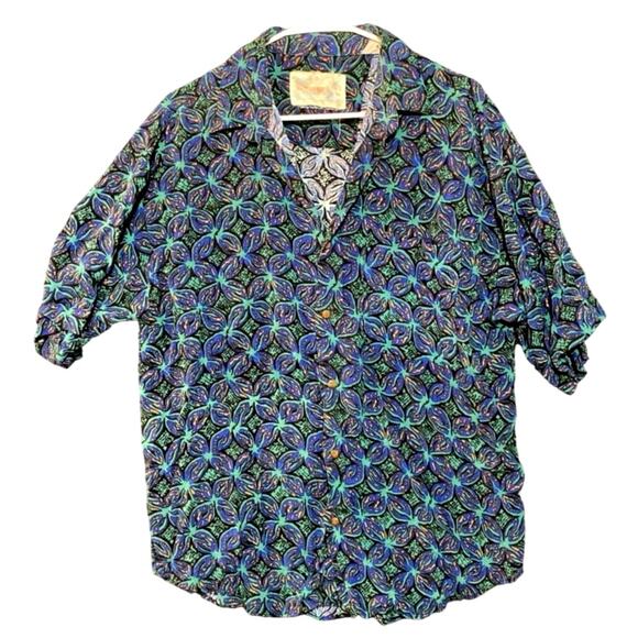 VINTAGE Hawaiian Tropical Womens Shirt 70s 90s Original Blue Label Size MEDIUM - Picture 1 of 9